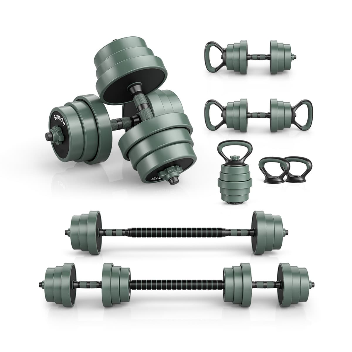 CostwayEnsemble d'Haltères à Poids Réglable Ensemble de Poids Libre de 19 kg avec Connecteur Équipement de Fitness Vert